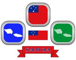 bandera de botón de mapa y símbolo de samoa en un fondo blanco vector