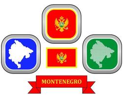 botón de mapa bandera y símbolo de montenegro sobre un fondo blanco vector