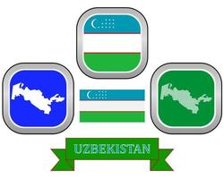 botón de mapa y símbolo de la bandera de uzbekistán en un fondo blanco vector