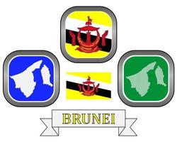 botón de mapa y símbolo de la bandera de brunei en un fondo blanco vector