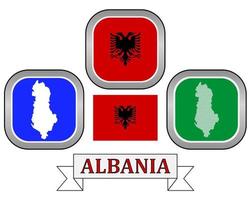 botón de mapa y símbolo de la bandera de albania en un fondo blanco vector