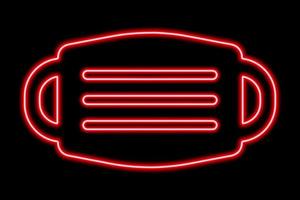 The silhouette of a medical mask on a black background. Red line in neon style vector