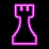 Neon pink contour chess figure rook on a black background vector