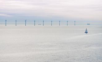 offshore wind farm at early morning photo