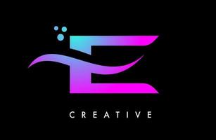 diseño de logotipo de letra e azul púrpura con elegante swoosh creativo y vector de puntos