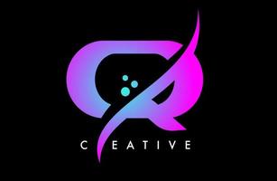 diseño de logotipo de letra q azul púrpura con elegante swoosh creativo y vector de puntos