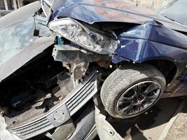 two cars during road accident photo