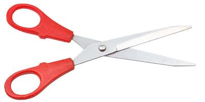 pair of standard scissors with red handles photo