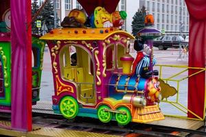 Moscow, Russia - January 02, 2021. View of the New Year's, winter fair, carousels, attractions. fun. photo