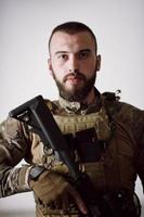 modern warfare soldier portrait in urban environment photo