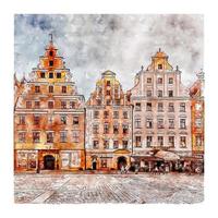Wroclaw Poland Watercolor sketch hand drawn illustration vector