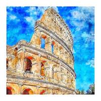 Colosseum Rome Italy Watercolor sketch hand drawn illustration
