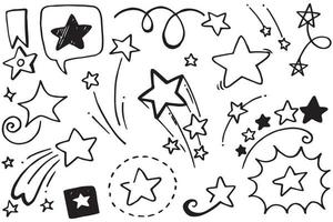 Set of black hand drawn doodle stars in isolated on white background. vector