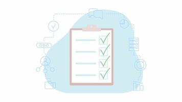 Animated isolated clipboard. List with ticks. Survey questions. Looped flat 2D object 4k video footage with alpha channel. Patient health record. Colorful animation for mobile, website, social media