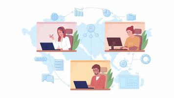 Animated isolated remote workforce. Looped flat 2D characters 4k video footage with alpha channel. Staying connected with international colleagues. Colorful illustration for mobile, website, animation