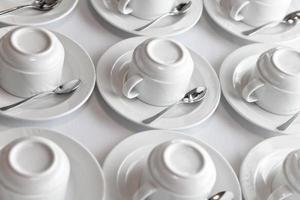 clean tea sets on table photo