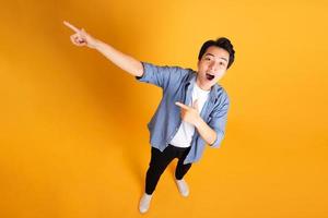 image of asian man posing on a yellow background photo