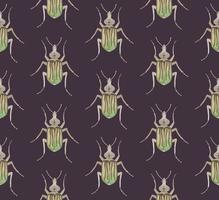 PURPLE VECTOR SEAMLESS PATTERN WITH WATERCOLOR BEETLES