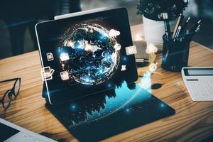 Concept of the digital world and data transmission through the internet, data analysis, metaverse, big data, Business global internet, global network and data exchanges. photo