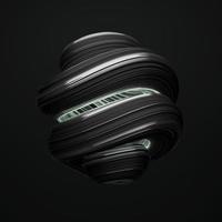 Black abstract twisted shape. Monochrome round geometry, gradient curve background, Computer generated geometric illustration. 3D rendering photo