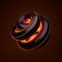 Brown abstract twisted shape with orange light effect. geometric curve background, Computer generated geometric illustration. 3D rendering photo