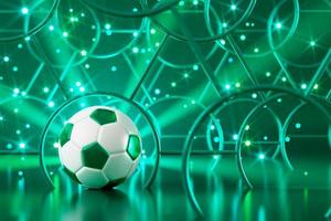 football 3d object in the abstract background, arena concept design, copy space, 3d illustration, glow neon light text frame, 3d rendering element, soccer game sport, sports equipment, realistic ball photo