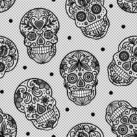 Seamless pattern with lace sugar skulls on white background. Perfect for Halloween fabric, wallpaper or wrapping paper design. vector