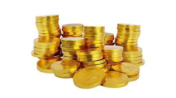 A pile of gold coins isolated on white photo