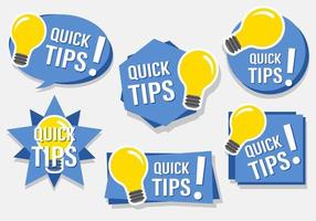 Quick tips badge collection. Problem solution label. Suggestion idea. Business help guide symbol. Answer the question. Communication sign concept vector