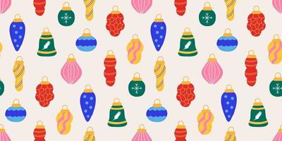 Christmas New Year pattern with tree toys balls in hand drawn. Seamless for textiles, packaging, backgrounds, postcards. vector