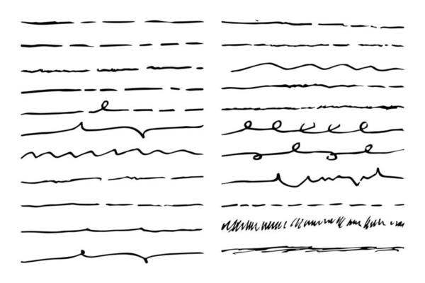 Hand drawn set of underline, curly swishes, swashes, swoops. swirl. Highlight text elements. vector illustration