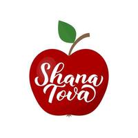 Shana Tova calligraphy lettering hand written on apple. Rosh Hashana - Jewish holiday New Year. Easy to edit vector template for banner, typography poster, greeting card, invitation, flyer, t-shirt.