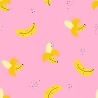 Seamless pattern of banana on pink background. Cute cartoon bananas. Summer concept for design, textile, print. Hand drawn vector illustration