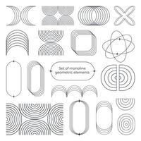 Set of monoline geometric elements. Minimalistic abstract thin lines. For social media posts and stories. Arch, arc, round, ellipse, and square. Boho aesthetic. vector