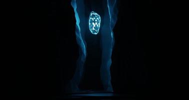 abstract background using sci fi environment illustration in vertical cave and there are blue colored lights, water surface, 3d rendering and 4K size photo