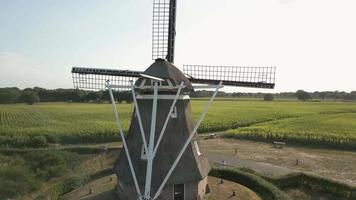 Aerial view of windmills in open field video