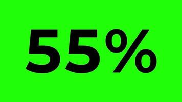 contador de números animado em porcentagem de 0 a 55 por cento em fundo verde video