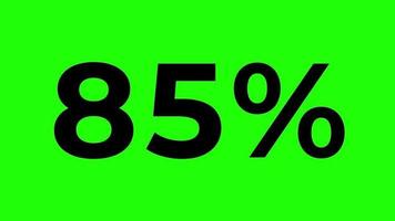 contador de números animados en porcentaje de 0 a 85 por ciento sobre fondo verde video