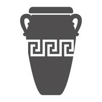 Greek amphora and pot with meander pattern. Ancient vase silhouette glyph illustration. Clay ceramic earthenware. Vector. vector