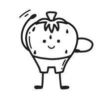 A cute strawberry is doing exercises. Sports, hobbies, exercise. Doodle style. Vector strawberry in kawaii style. Sports healthy strawberry. The concept of doing sports.