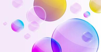 Realistic background with transparent yellow and purple bubbles and reflection effect. vector