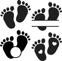 baby feet icon on white background. baby footprint sing. baby foot monogram. split name frame sign. flat style. vector