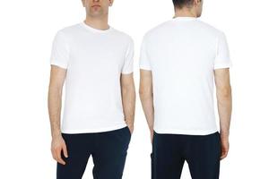 Two side of  White t-shirts with copy space on gray background photo