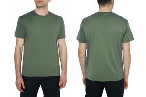 Two side of Green t-shirts with copy space on gray background photo