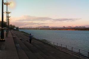 Nakhon Phanom city district with concrete terraces with exercise paths and beautiful Mekong viewpoints. photo