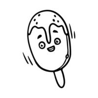 Ilustración de vector de dibujos animados de doodle de contorno de helado kawaii. cara de personaje divertido con emoción alegre para colorear libro