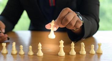 Innovation planing and planing idea chess competition, business strategy with financial connection line background. challenge and thinking battle concept photo