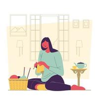 Young Woman Knitting Concept vector