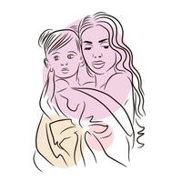 una madre joven sostiene a un bebé en sus brazos, amor