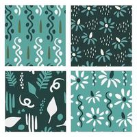 Turquoise floral seamless patterns set vector